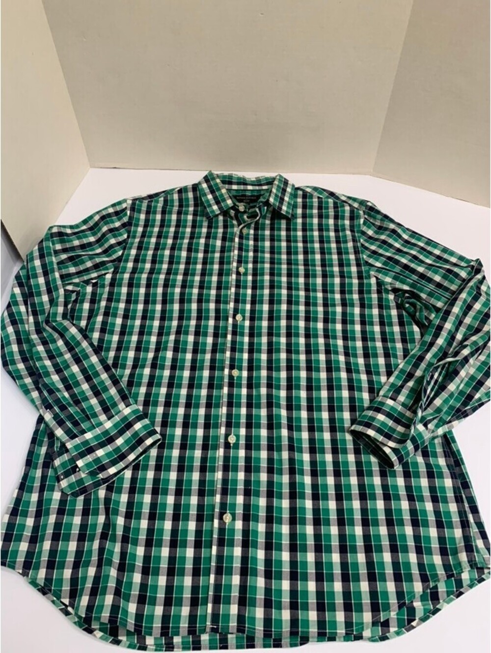 NWOT Banana Republic Mens XL 17-17 1/2 35-36 No Iron Slim Fit Shirt Green Check